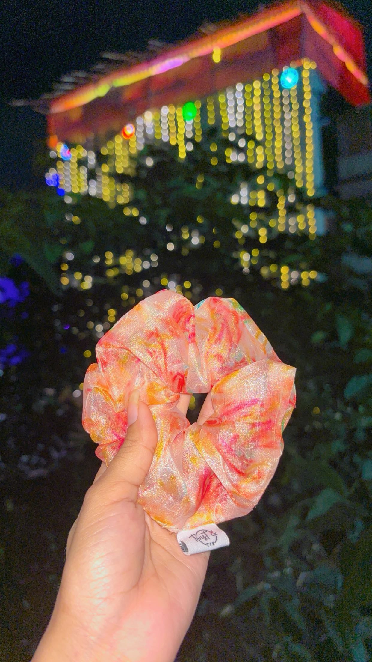 Peachy Orange Swirl Organza Scrunchie | Lightweight & Voluminous | Twist & Tie