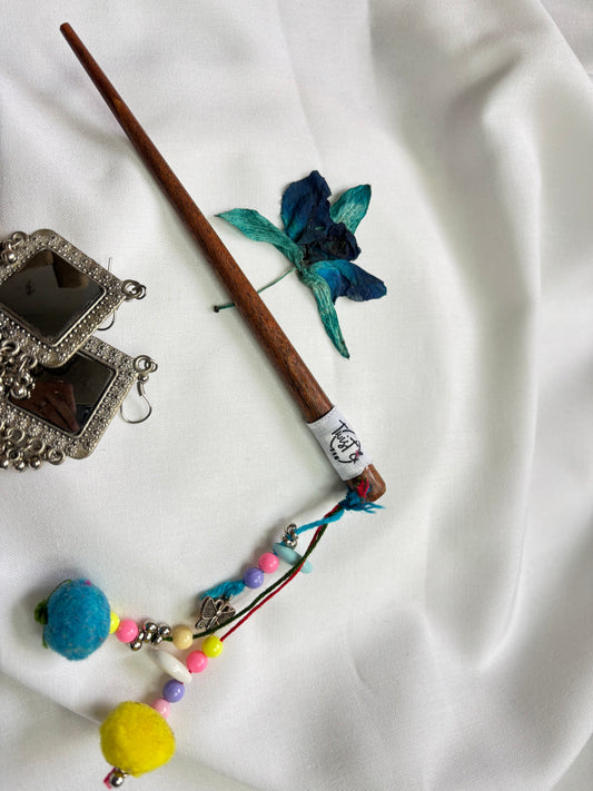 Wooden Juda Stick with Colorful Beads, Pom-Poms & Charms