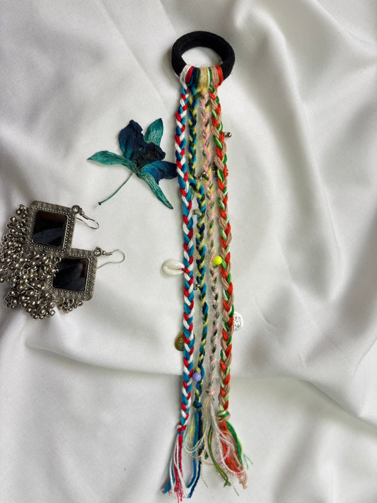 Multicolor Braided Rubber Hair Tie with Beads and Charms
