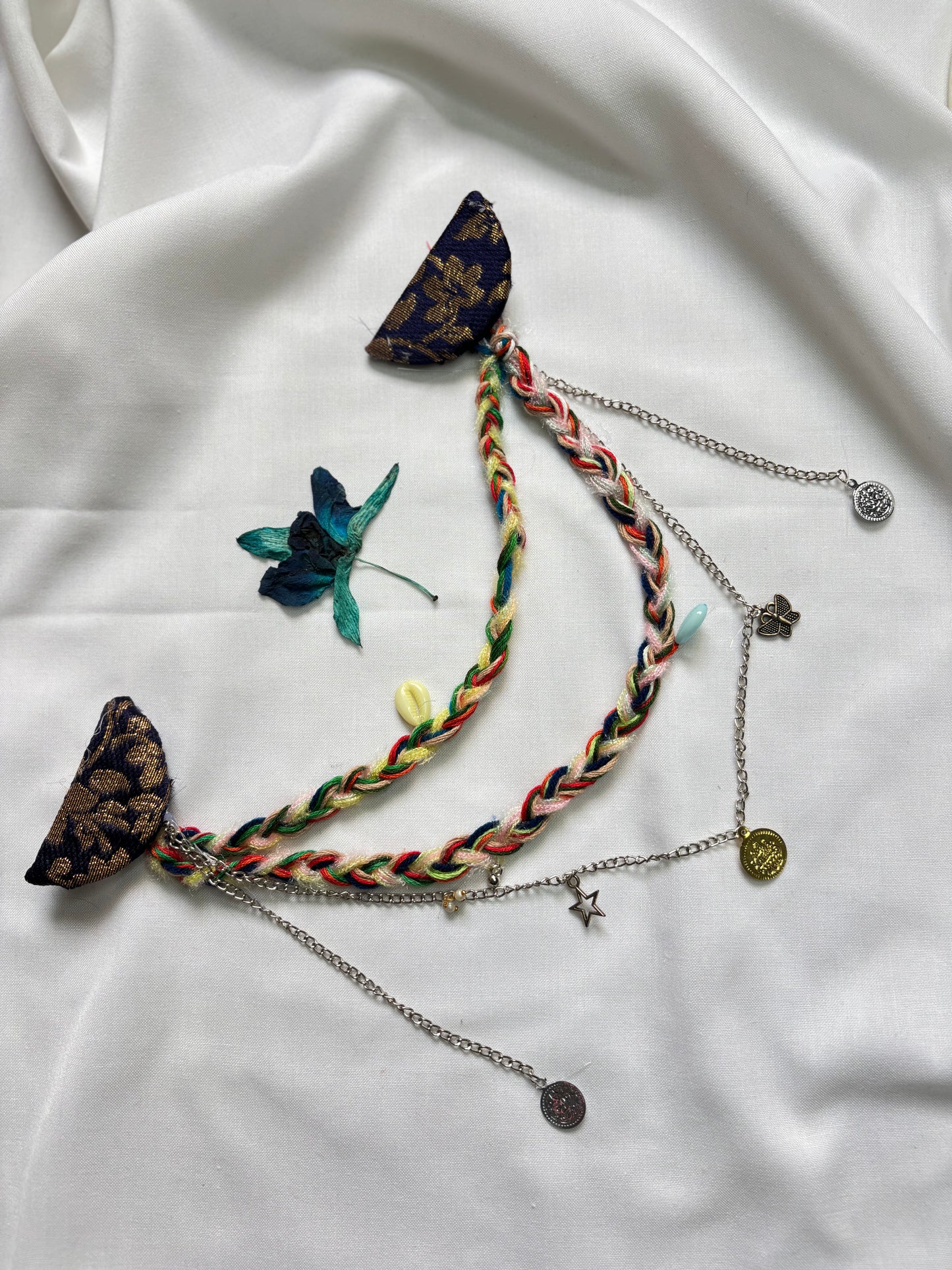 Designer Multicolor Braided Hair Brooch with Charms