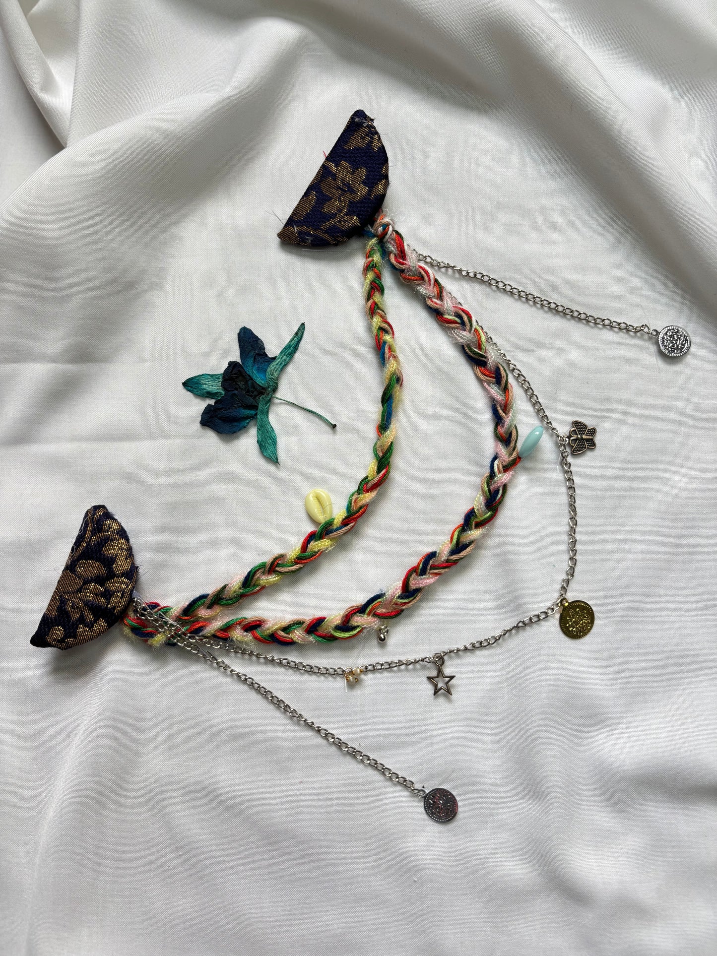 Designer Multicolor Braided Hair Brooch with Charms