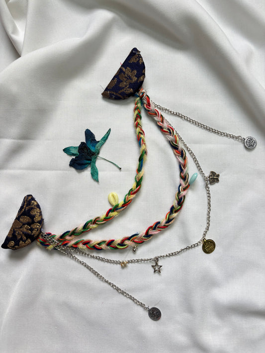 Designer Multicolor Braided Hair Brooch with Charms