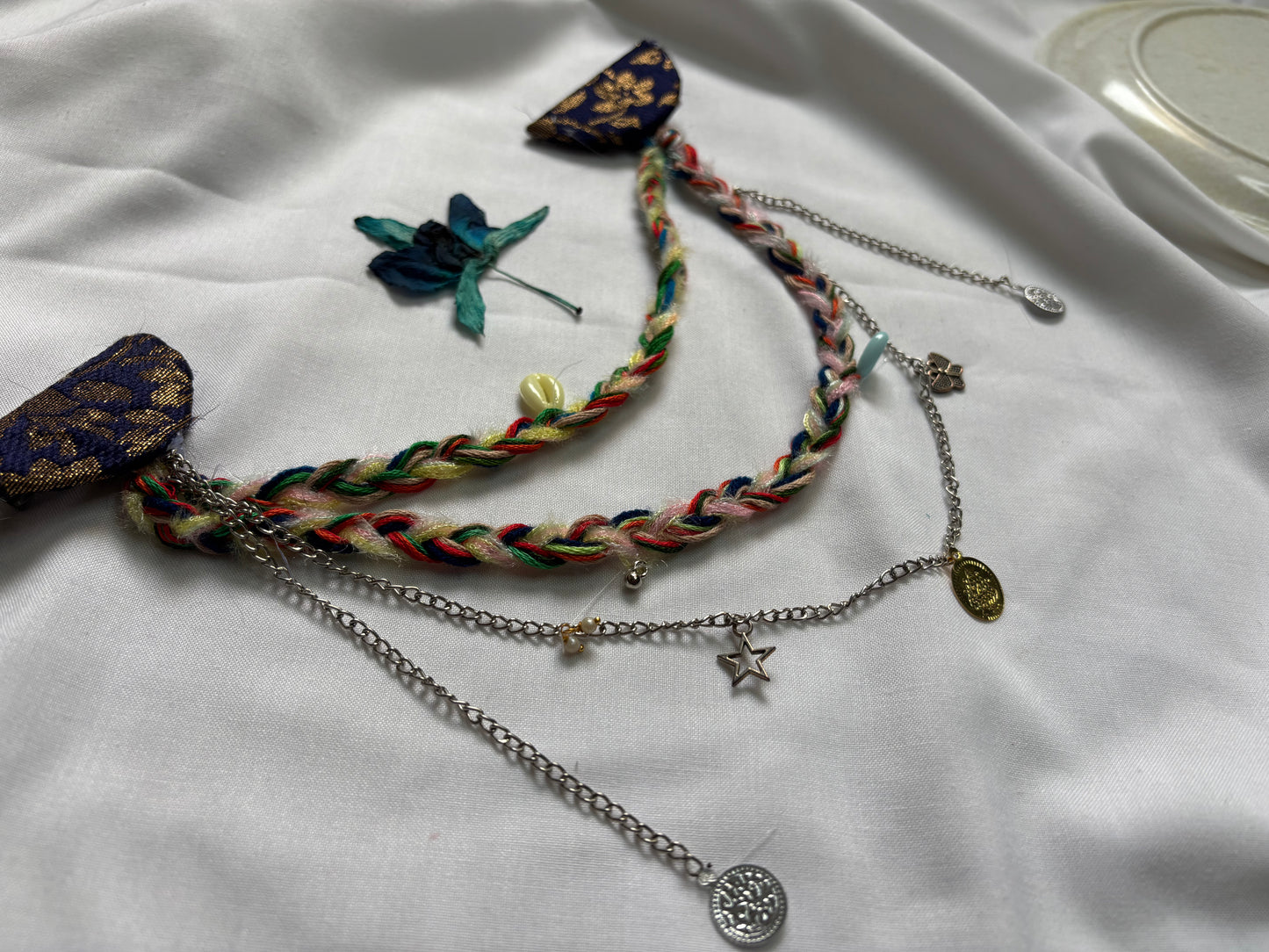 Designer Multicolor Braided Hair Brooch with Charms